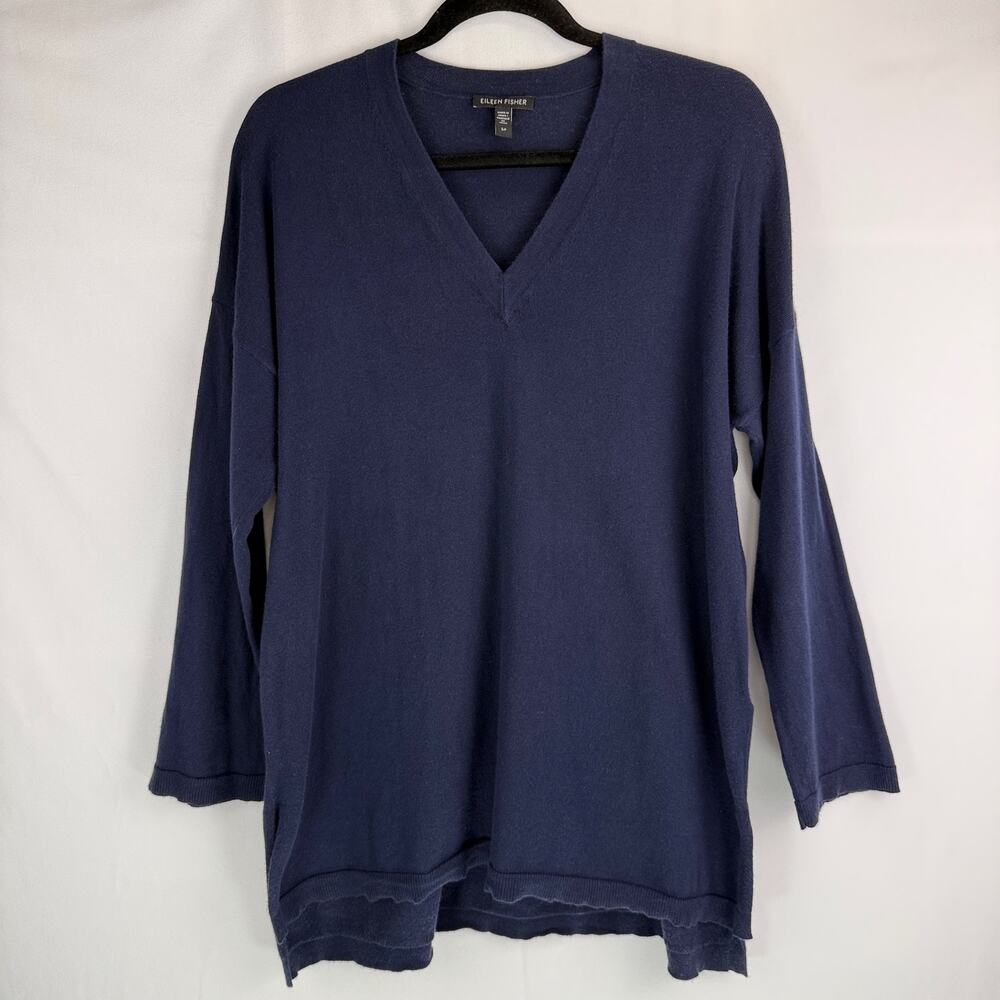 Eileen Fisher V-Neck Bracelet Sleeve Cotton/Silk Sweater Size S